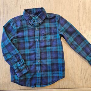 Janie and Jack Green and Navy Flannel Long Sleeve Shirt Size 4T